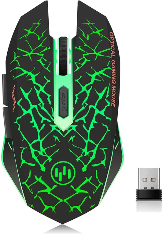 VEGCOO C12 Wireless Gaming Mouse,Rechargeable Mice Silent Click Cordless Mouse with 6 Buttons PC Gaming Mice Advanced Technology with 2.4GHZ Up to 2400DPI for PC Laptop (Green)