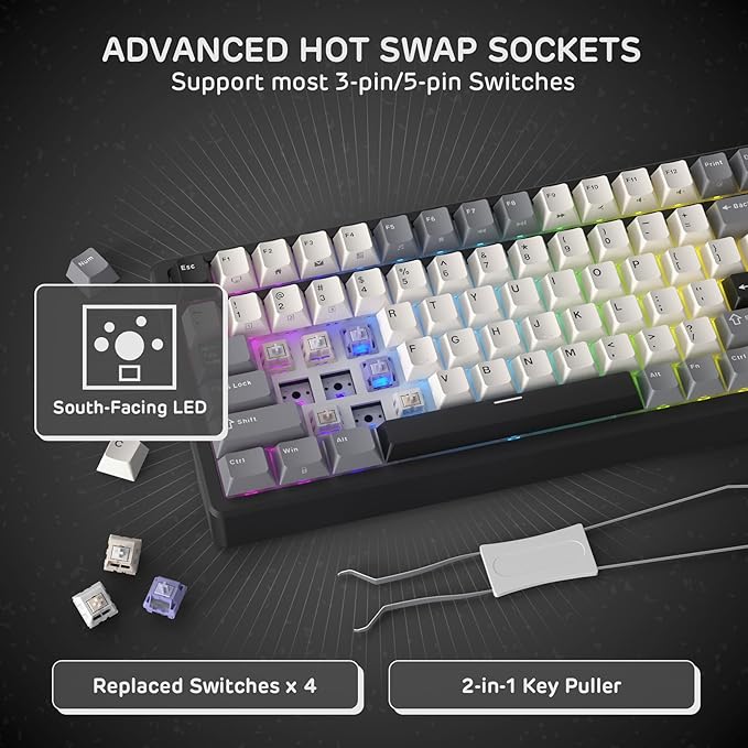 RK ROYAL KLUDGE F99 Wireless Mechanical Keyboard with Numper Pad, Tri-Mode Hot Swappable 95%100 Keys Gaming Keyboard BT/2.4G/USB-C, Pro Software, 5000mAh Battery, Customed Silent Switches