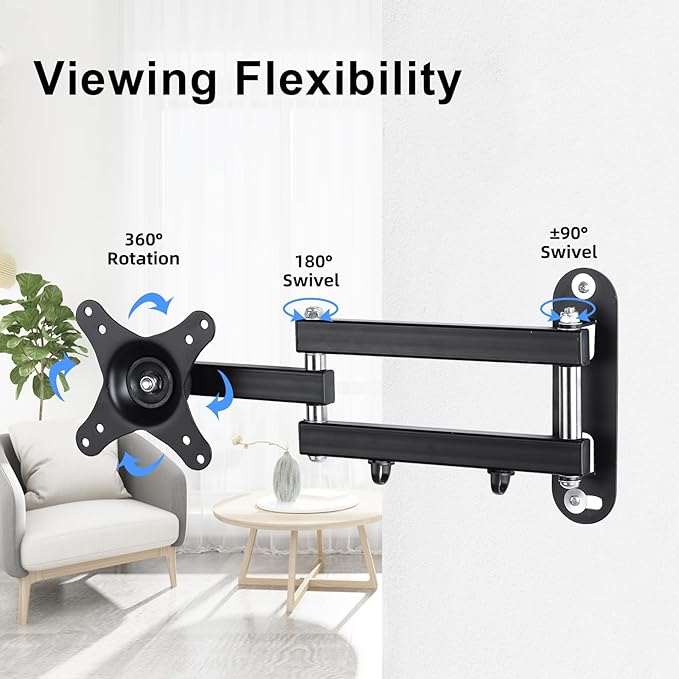 Suptek TV Wall Mount Swivel Tilt Rotation Full Motion Adjustable Articulating for Most 15-32 inch LED, LCD Monitor Wall Mount VESA 75,100 (MA2720)