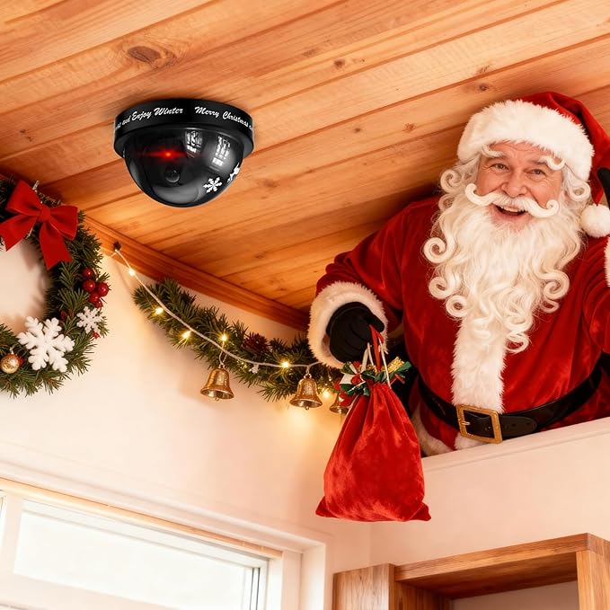 WALI Santa Cam, Santa Camera Ornament with Realistic Red Flashing Light, Fake Dummy Security Cameras Motivate Kids and Prevent Grinch Mischief, Perfect Christmas Decor Indoor & Outdoor-2 Packs