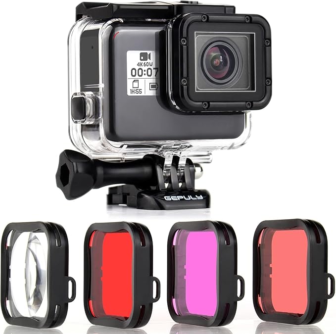 Waterproof Housing Case with Diving Filters for GoPro Hero 5 6 7 Black Hero (2018) Cameras - 45M Underwater Diving Housing Shell with Red/Light Red/Magenta / 5X Close-up Filters