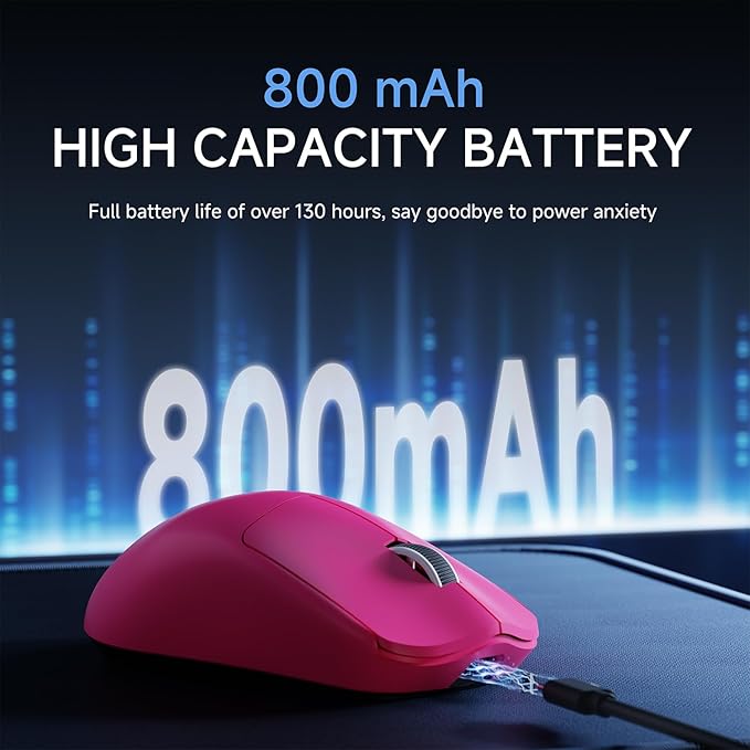 X23Pro Wireless Gaming Mouse, 59g Ultra-Lightweight, 800mAh Rechargeable Mouse, PAW3311 Sensor, 12000 DPI, Tri-Mode Wireless Mouses with 6 Programmable Buttons, Grip Tape, for PC/Mac, Pink