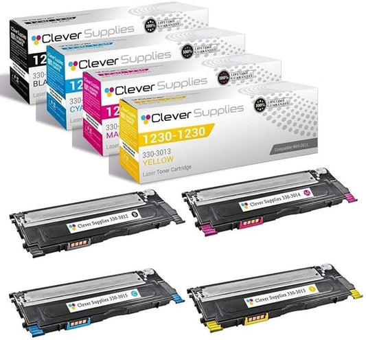 CS Replacement Toner Cartridge Compatible with Dell 1235 330-3012 Black 330-3013 Yellow 330-3014 Magenta 330-3015 Cyan 1230 1230c 1230cn 1235 1235c 1235cn Black Cyan Magenta Yellow 4 Color Set