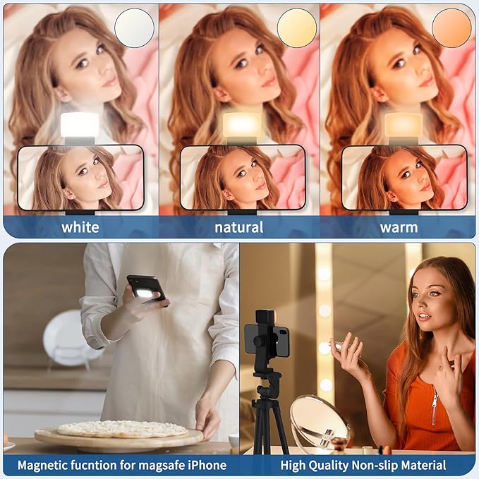 62" Phone Tripod with Tripod Mount Adapter & LED Light, Extendable Phone Tripod Stand with Wireless Camera Remote for iPhone, Android Phone Wrist Strap Included (Black-Tripod)