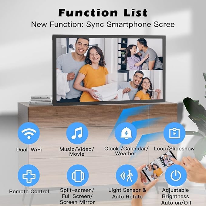 Large-WiFi-Photo-Frame 21.5" Digital Picture Frame - 32GB, 1920x1080 IPS FHD 1080P, Auto Rotate, Share Photo Video via App Email, Free Cloud Storage, Wall Mounted, Gift for Grandparents Father Mother