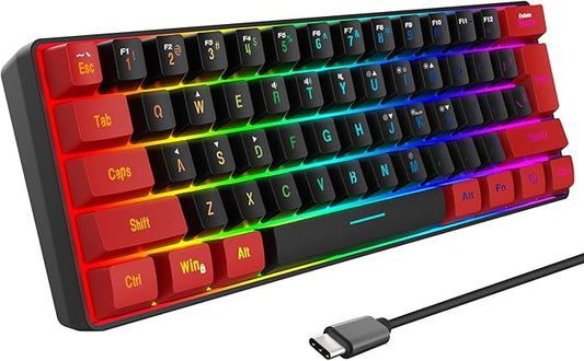 Snpurdiri 60% Wired Gaming Keyboard, Ultra-Compact RGB Backlit Small Gaming Keyboard for PC Computer Gamer (Red and Black)