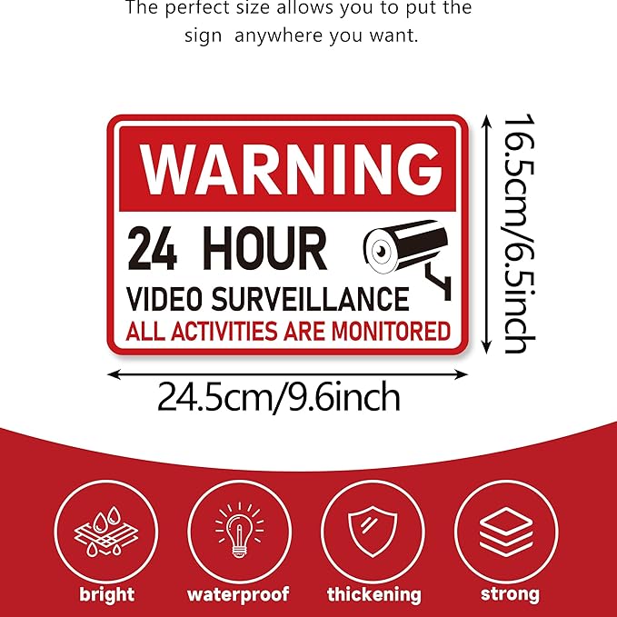 2PCS Video Surveillance Sign/All Activities Are Monitored, Waterproof Durable Security Camera Sign Sticker, Warning Signs for Home, Business, Property