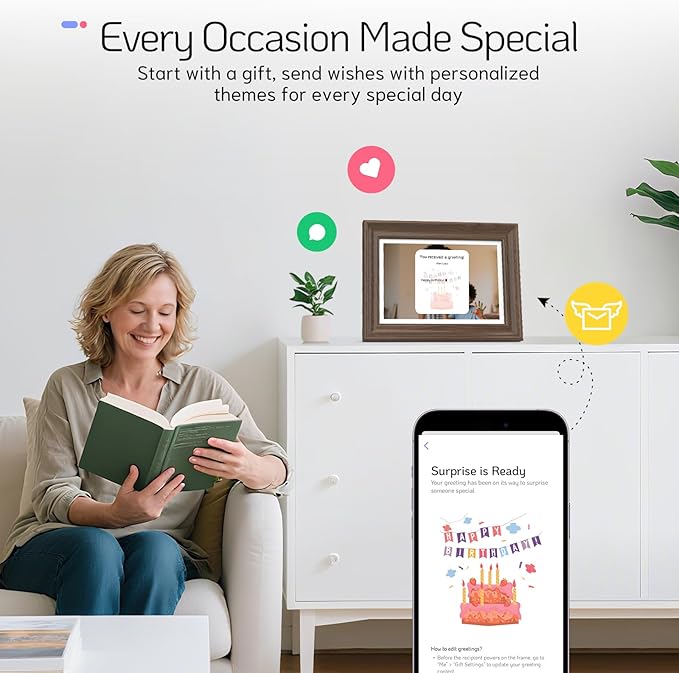 NexFoto 10.1 Inch Wood Digital Picture Frame Touchscreen, HD 1280x800 64GB WiFi Digital Frame, Add Photos from Google Photos, Share Videos via App/USB/Micro SD, Gift for Mom/Birthday (Walnut)