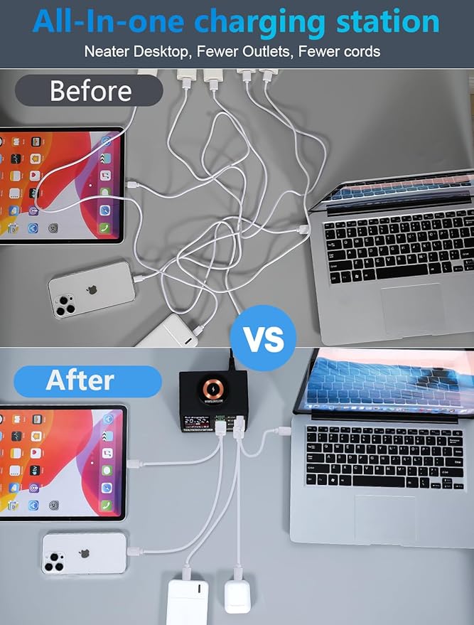 110W USB Charging Station, 8-Port Multi USB Charging Station, Fast Charger Compatible with iPhone, Samsung, Galaxy, ipad, Drone, Android, Speakers, Suitable for Home,Office,Travel Etc