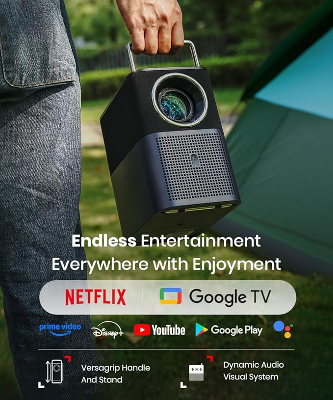 TCL GTV Projector, 1080P Portable Outdoor Movie A1 Projector, 360 ISO Lumens, 4K Supported Bluetooth WiFi Projector, 120" Screen, Auto Focus, Dolby Digital, 16W Speaker