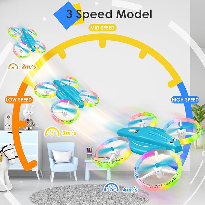 Drone, Mini Drone for Kid and Beginner with Led Light, Small Indoor Rc Drone with 360 Flip, 2 Batteries, One Key Take Off Landing, Kids Flying Toy Gift for Boy and Girl（Light Blue)