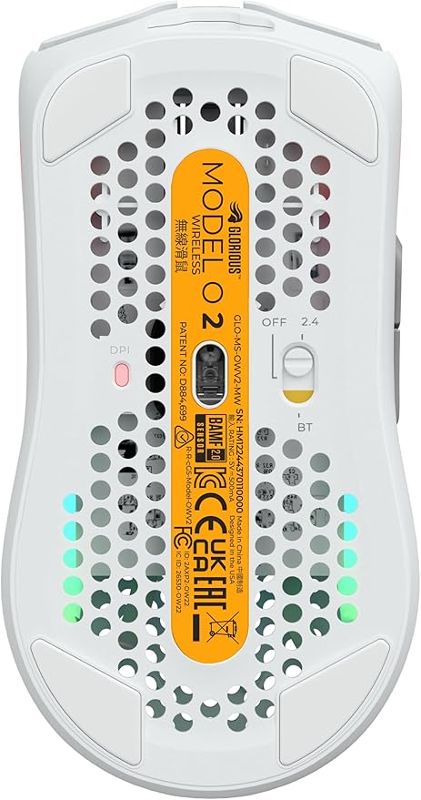 Glorious Gaming Model O 2 Wireless Gaming Mouse - Hybrid 2.4GHz & Bluetooth Wireless, 68g Superlight, Long Battery Life, 26k BAMF 2.0 Sensor, RGB, Ambidextrous, 6 Buttons, PTFE Feet - White