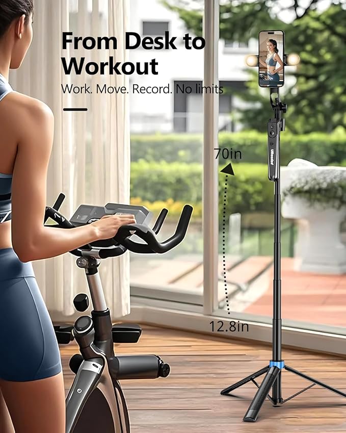 UBeesize 70'' Auto Face Tracking Tripod 360° Rotation with Stand, Phone Tripod with Fill Light, Selfie Stick & Phone Stand for Recording, Vlog/Live Stream/Video/TikTok, Compatible with iPhone/Android