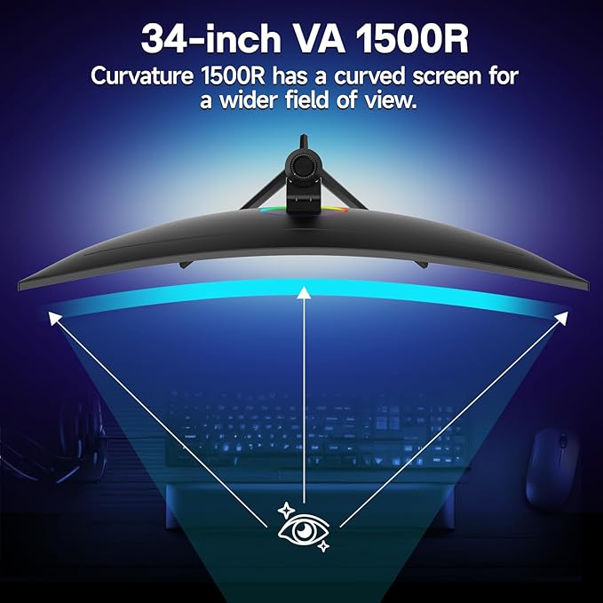 KOORUI 34 Inch 240Hz Ultrawide Curved Gaming Monitor 3440x1440P, 21:9 Display, 1500R Curvature. 1MS, PIP/PBP, Support Adaptive Sync, DP, HDMI, PS5,Vesa