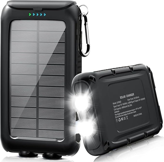 Solar-Charger-Power-Bank-49800mAh Portable Solar Phone Charger with LED Flashlight/15W Fast Charge USB C Waterproof External Backup Battery Pack for All Cell Phones & Electronic Devices
