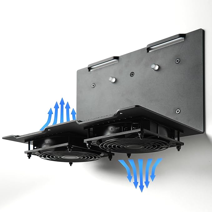 Wall Mount | Vented Computer UPS NAS Server Workstation Uninterruptible Power Supply Wall Bracket Kit with Hardware & Straps + 120mm Case Fan Attachment Points (Fans Not Included) (Medium)