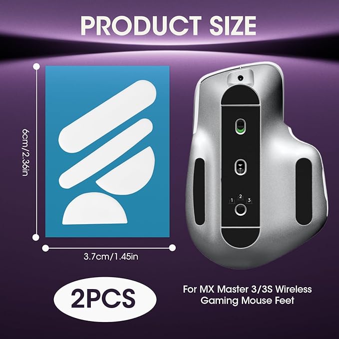 2 Pack MX Master 3/3S Wireless Gaming Mouse Feet Sliding Stickers, Wear-Resistant Smooth Mice Glass Skates Pad Compatible with Logitech Mouse Feet Replacement (Glide Mice Skates, White PTFE)