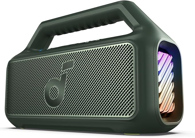 soundcore Boom 2 By Anker, Outdoor Speaker, 80W, Subwoofer, BassUp 2.0, 24H Playtime, IPX7 Waterproof, Floatable, RGB Lights, USB-C, Custom EQ, Bluetooth 5.3, Portable for Camping, Beach, and Backyard