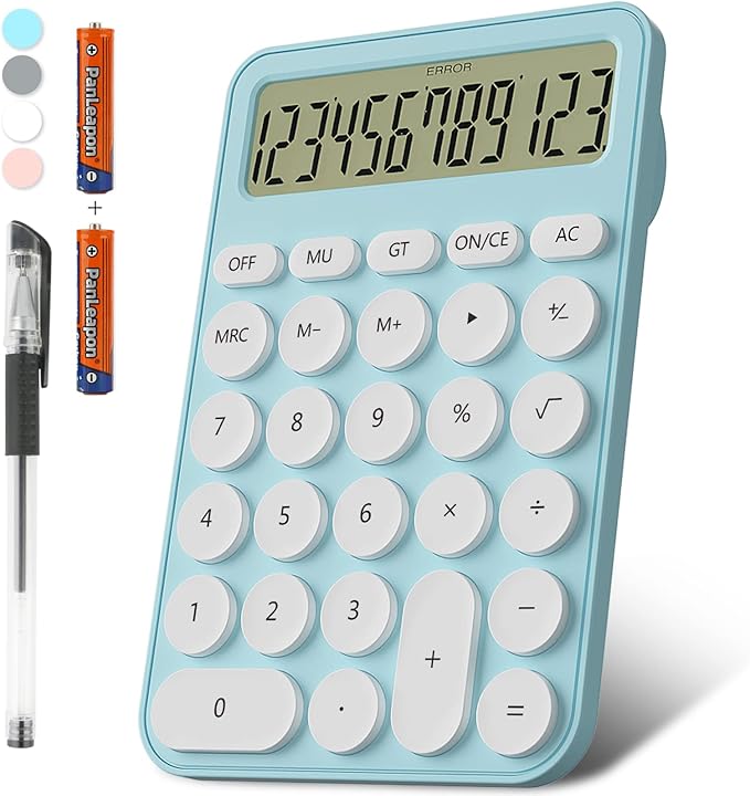 Cute Calculators Desktop Size 6.3 * 4.3in/16 * 11cm, DECKLIT Battery 12 Digit Desk Calculator Extra Large LCD Display, Great Desktop Calculator Big Buttons, 15°Tilt Screen for Kids Calculator(Blue)