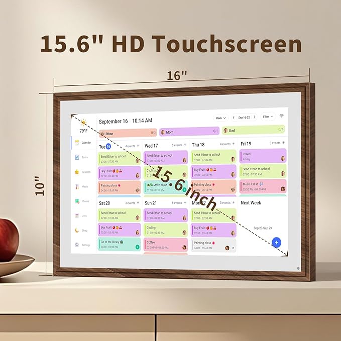 15.6 Inch Digital Calendar Chore Chart with Touchscreen - Full HD Interactive Display, Wall & Desk Mountable Family Planner, To-Do List & Meal Planner, Digital Picture Frame for Sharing Photos via App