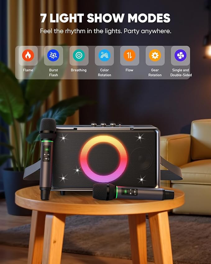 GFEEN Portable Bluetooth Speaker: 200W Peak, Deep Bass, 15H Playtime, Large Party Wireless Speakers, Powerful Loud Sound, Light Show, Fast Charging for Outdoor, Backyard, Home(Silver with 2Mic)