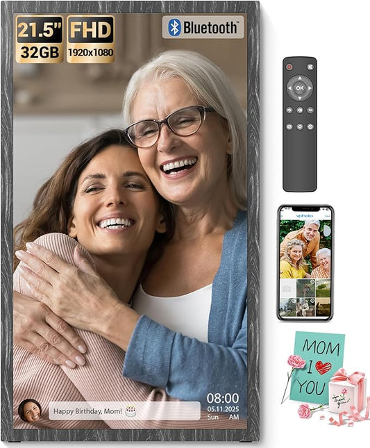 BSIMB Large Digital Picture Frame 21.5 Inch, 1920x1080 FHD WiFi Digital Photo Frame Electronic 32GB Remote Control, Share Pictures/Videos via App/USB/SD Easy Setup Gifts for Mom(Non-Touch), Black Wood