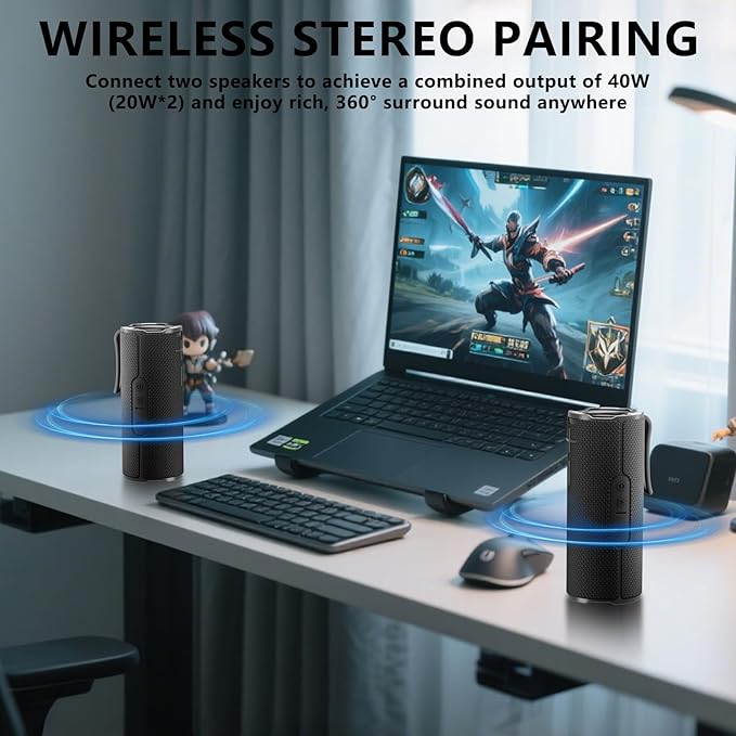 COOPERS Portable Bluetooth Speaker, Wireless Bluetooth Speaker, IPX5 Waterproof Speakers with RGB Lights, Loud Stereo Sound Deep Bass, Long Playtime TWS Pairing for Home/Party/Outdoor Beach