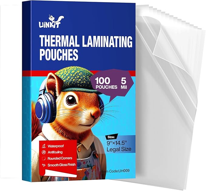 Uinkit 5Mil 100Pack Legal Size Laminating Sheets, 8.5"x14" (9x14.5) Laminate Pouches, Bubble-Free Protector for Clear Photo Sticker Papers, Use in Office School Supplies with Thermal Laminator Machine