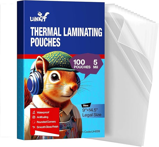 Uinkit 5Mil 100Pack Legal Size Laminating Sheets, 8.5"x14" (9x14.5) Laminate Pouches, Bubble-Free Protector for Clear Photo Sticker Papers, Use in Office School Supplies with Thermal Laminator Machine