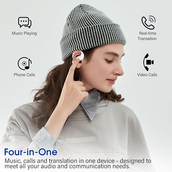 AI Translation Earbuds Real Time with Audio and Video Calls, 164 Language/7 Translation Modes Translator Earbuds Bluetooth 5.4 with APP, 50H Translate Ear Buds Device for Business/Learning, White