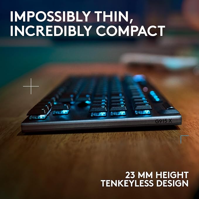 Logitech G915 X Lightspeed TKL Wireless Mechanical Gaming Keyboard, Double-Shot PBT Keycaps, Fully Programmable Keys, RGB Backlit Mac/PC Gaming Keyboards, Aluminum Finish, GL Linear Switches, Black