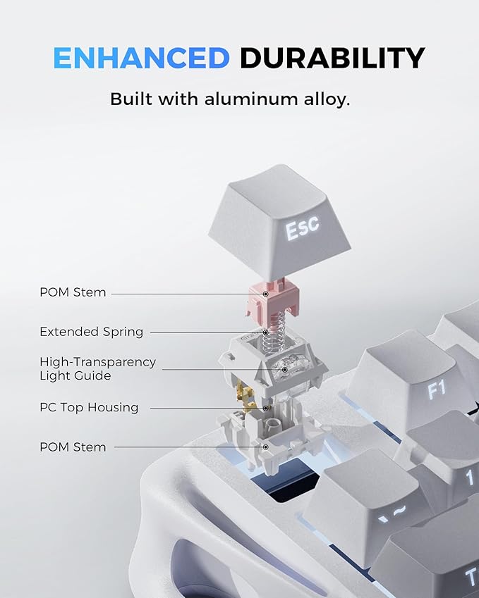 GravaStar Mercury K1 75% Wireless Mechanical Gaming Keyboard, Aluminum Alloy Exoskeleton Design, Gasket Custom Keyboard Hot-Swap Socket, Linear Switches, RGB Backlit