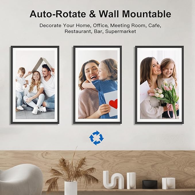 Large Digital Picture Frame 15.6-Inch-WiFi-Photo-Frame - 1920*1080 FHD Touch Screen Digital Frame, 32GB, Tabletop&Wall Mounted, Auto Rotate, Sharing Photos and Videos via App Email, Gifts for Mom Dad
