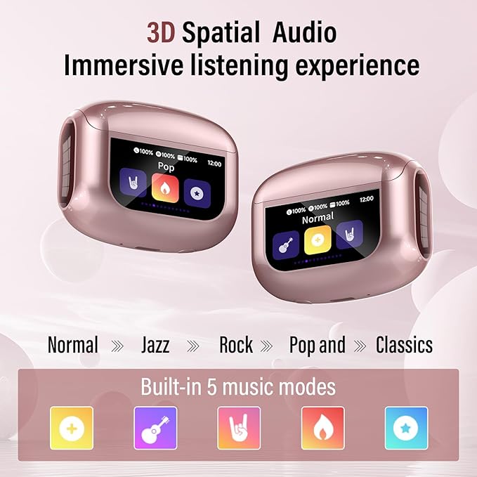 Wireless Earbuds, Bluetooth 5.4 Ear Buds with Multifunctional Touch Screen, 48H Bass Stereo Headphones with ANC/ENC Noise Cancelling/Transparency Mode, IPX7 Earphones with 5 EQ Modes, Rose