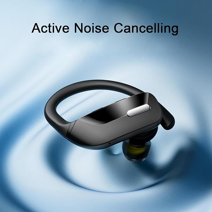 Active Noise Cancelling Ear Buds Wireless Sport Earbuds Bluetooth Headphones with Mic 80H Playtime IPX5 Waterproof Deep Bass Earphones Over Ear Headset for Running Gym Workout - Black