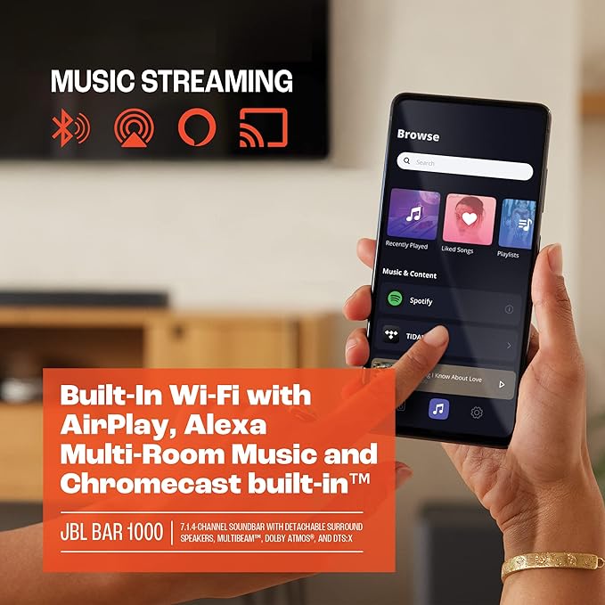 JBL Bar 1000: 7.1.4-Channel Soundbar with Detachable Surround Speakers, MultiBeam™, Dolby Atmos®, and DTS:X®, Black (Renewed)