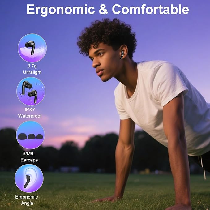 Wireless Earbuds, Earphones Wireless Bluetooth 5.4 In Ear Headphones, 40H Hifi Sound ANC Noise Canceling Earbuds, Touch Screen Ear Buds Multifunctional Headsets for Android/IOS Work Gym Sports (Black)