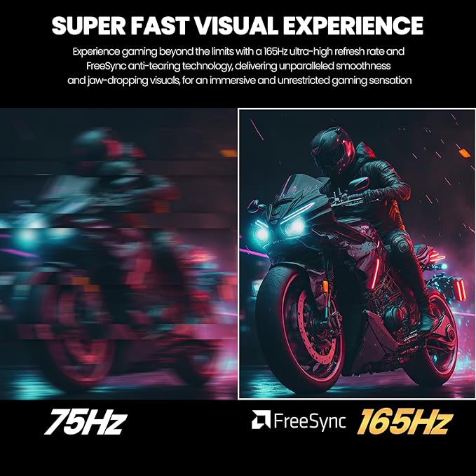 CRUA 24.5Inch Gaming Monitor 144Hz/165Hz, FHD(1920x1080P) 120% sRGB Computer Monitor, Height/Pivot/Swivel/Tilt Adjustable Vertical Monitor, Support FreeSync, DP,HDMI, Wall Mount (75mmX75mm)