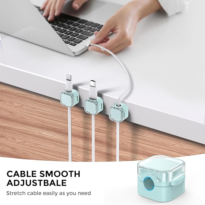 AhaStyle Magnetic Cable Organizer [1s Lock] 6 Pack Cord Cable Holders Clips Strong Adhesive Cable Cord Keeper [Smooth Adjustable] Hide Wire Cord Organizer for Nightstand Kitchen Car Office (Blue)