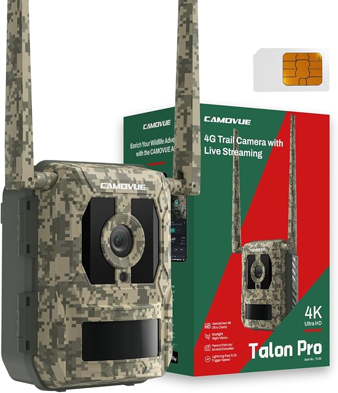 True 4K 4G LTE Cellular Hunting Camera Outdoor with Battery Pack, 0.2s Trigger Speed, Game or Trail Camera with GPS, Non-Glow IR Night Vision, SIM Card, Motion Capture, Talon Pro+BP-10
