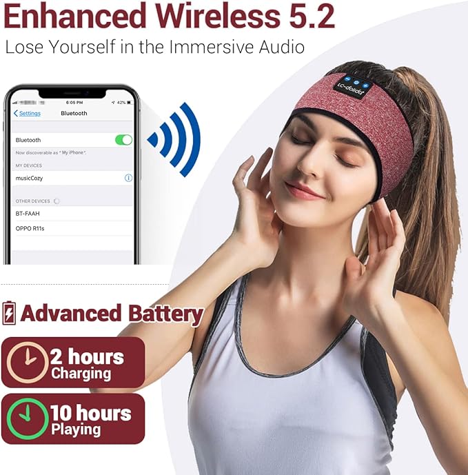 LC-dolida Sleep Headphones Bluetooth Headband Sleeping Wireless Headband Headphones with Thin HD Stereo Speakers Perfect for Side Sleepers, Sport, Yoga, Travel