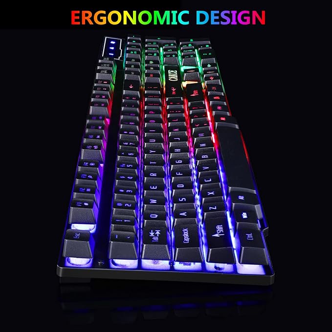 RGB Gaming Keyboard and Colorful Mouse Combo,USB Wired LED Backlight,Letter Glow,Mechanical Feeling for Laptop PC Computer Game and Work
