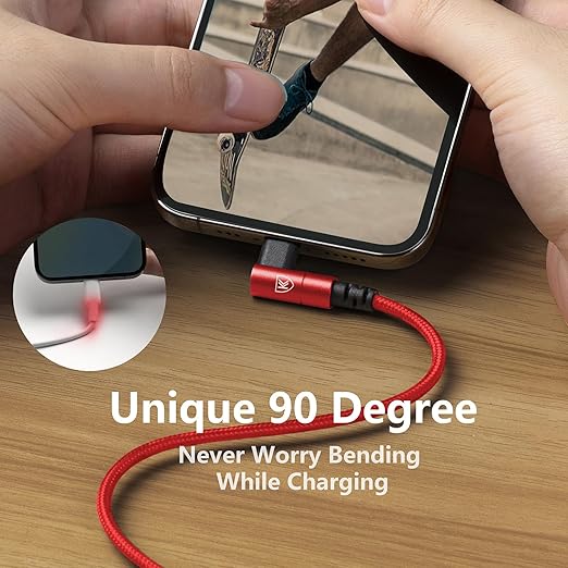 10ft iPhone Charger Cable,3Pack 90 Degree Lightning Cable, [Apple MFi Certified] Long Fast Charging Cord Compatible for iPhone 14/13/12/11/Pro/Max/Mini/X/Plus/8/7/6/Plus/ - Red