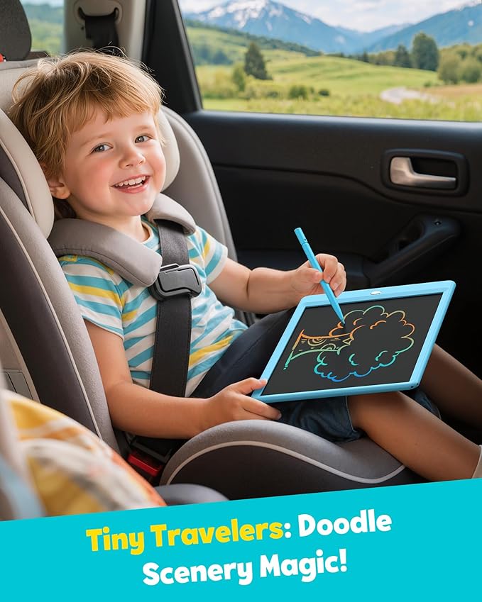 TEKFUN LCD Writing Tablet Doodle Board, 10inch Colorful Drawing Tablet Writing Pad, Kids Travel Essentials, Toddler Toys for 3 4 5 6 7 8 Year Old Girls Boys (Blue)