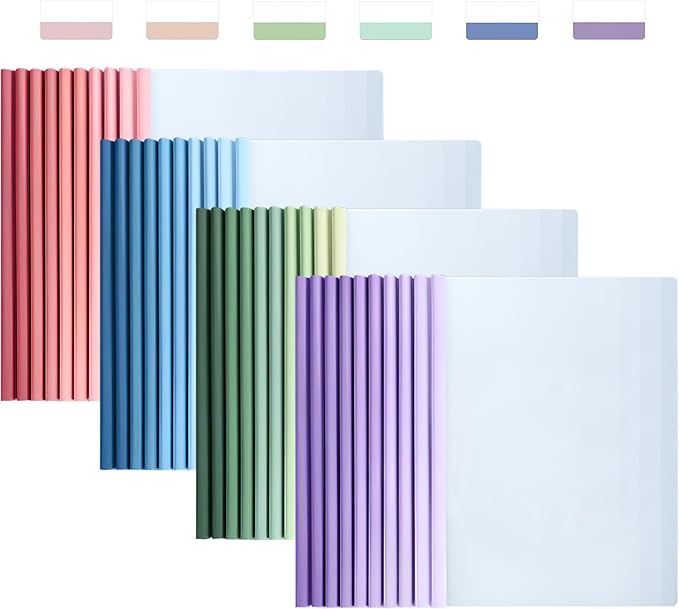 40 Pack Report Covers with 60 Sticky Tabs, Clear Report Covers with Sliding Bar, Clear Report Covers for A4 Paper, Presentation Folder with Marker Sticky Tabs(Gradient Color)