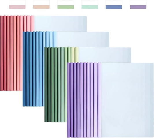 40 Pack Report Covers with 60 Sticky Tabs, Clear Report Covers with Sliding Bar, Clear Report Covers for A4 Paper, Presentation Folder with Marker Sticky Tabs(Gradient Color)