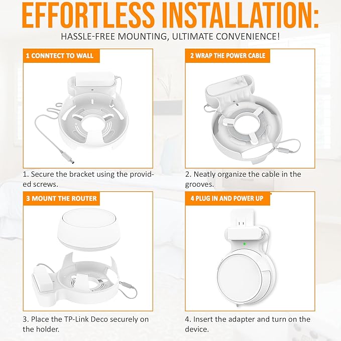 Wall Mount Bracket for TP-Link Deco BE23/BE25/BE3600/BE5000 Mesh WiFi 7 System Network and Power Cord Management Space-Saving TP-Link WiFi 7 Router Wall Mount Bracket (White-1Pack,White)