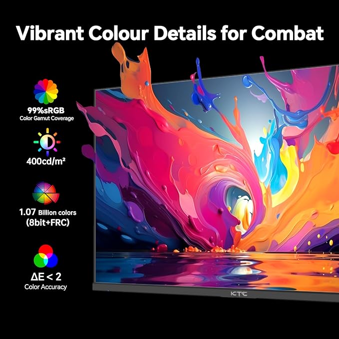 KTC 24 inch Gaming Monitor QHD 180Hz, Fast IPS 1440p Computer Monitor, Up to 185Hz, 1ms, G-Sync/FreeSync, HDR400, Height Adjustable, 2 x HDMI, 1 x DP H24T7
