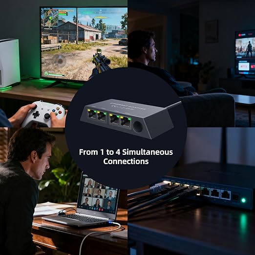 Starlink Ethernet Adapter 4 Port for Gen 3 & Mini with Ethernet Cable 1.6 Feet 1Gbps Wired Network Adapter with 4 RJ45 Ports for Wired Connection Simultaneous Stable Internet for 4 Devices