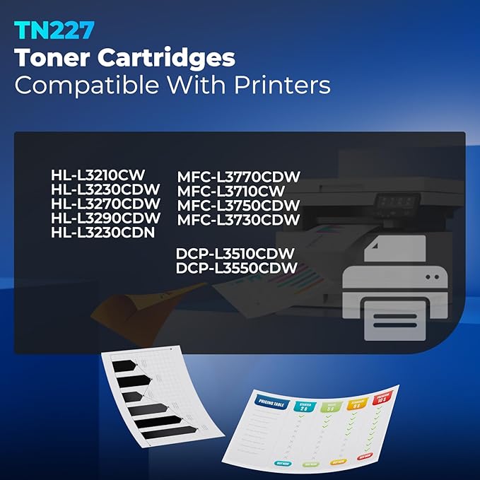 TN227 TN-227 Toner Cartridges 4Pack HL-L3210CW HL-L3270CDW HL-L3230CDW Compatible for Brother TN227 Toner Cartridges Combo Pack Compatible for HL-L3290CDW MFC-L3710CW MFC-L3770CDW HL-L3230CDN Printer